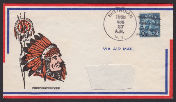 Front of cover bearing 14-cent American Indian stamp and Big Indian, New York, postmark