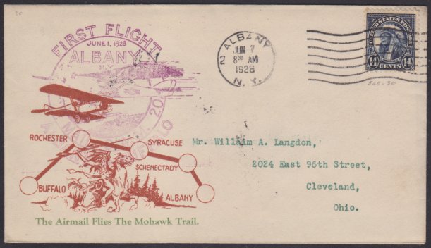 Front of cover bearing 14-cent American Indian stamp and CAM 20 first flight marking