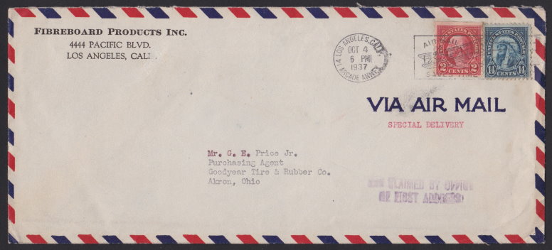 Front of envelope bearing 14¢ American Indian and 2¢ George Washington stamps