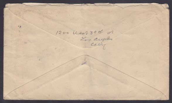 Reverse of cover mailed from Los Angeles, California