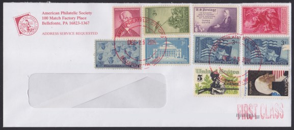 American Philatelic Society cover bearing 10 stamps
