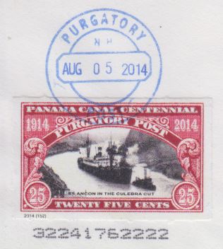 Purgatory Post Panama Canal Centennial stamp picturing SS Ancon in the Culebra Cut