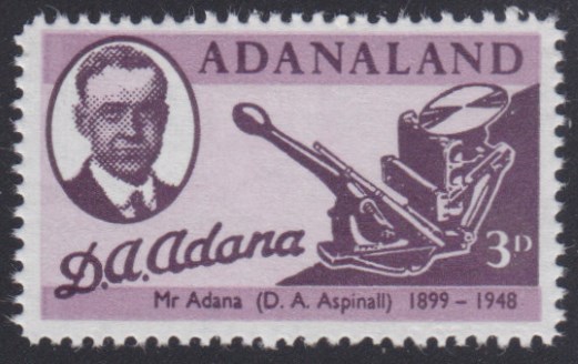 3-pence Adanaland stamp picturing D.A. Aspinall