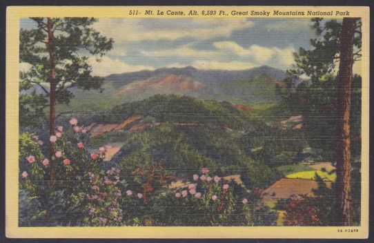 Post card depicting Mount Le Conte in Great Smoky Mountains National Park