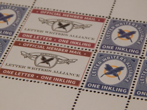 Block of Letter Writers Alliance fantasy stamps