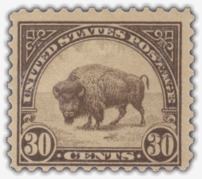 30-cent Bison stamp with double transfer evident in righthand '30' and word 'Postage'