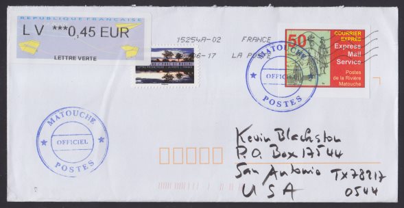 Cover bearing Postes de la Riviere Matouche stamp