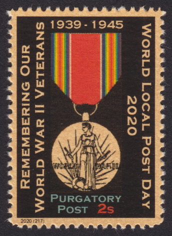 2-sola Purgatory Post stamp picturing World War II Victory Medal