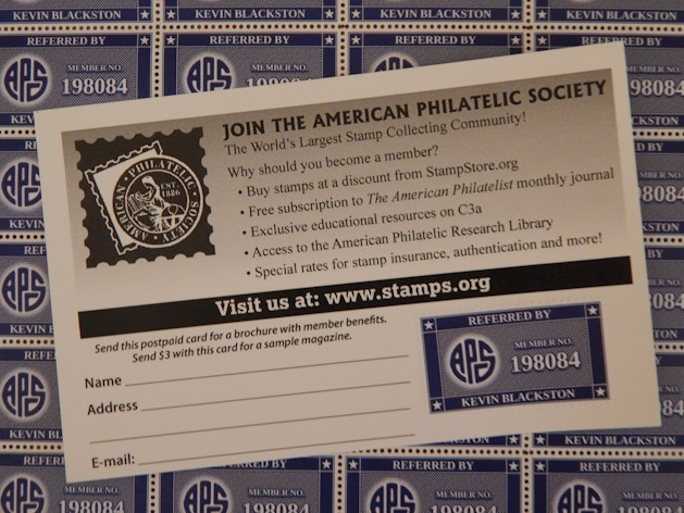 APS member referral label on business reply postcard
