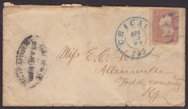 Front of cover bearing 3-cent George Washington stamp and Camp Douglas prisoner's letter marking