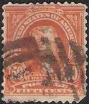 Orange 50-cent U.S. postage stamp picturing Thomas Jefferson