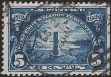 Blue 5-cent U.S. postage stamp picturing Jan Ribault Monument