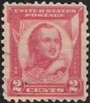 Red 2-cent U.S. postage stamp picturing General Casimir Pulaski