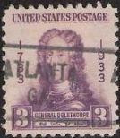 Purple 3-cent U.S. postage stamp picturing General James Oglethorpe