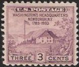 Purple 3-cent U.S. postage stamp picturing George Washington's headquarters at Newburgh, New York