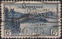 Blue 6-cent U.S. postage stamp picturing Crater Lake