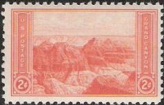 Orange 2-cent U.S. postage stamp picturing the Grand Canyon