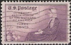 Purple 3-cent U.S. postage stamp picturing Whistler's mother