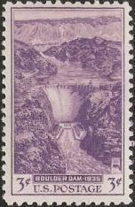 Purple 3-cent U.S. postage stamp picturing Boulder Dam