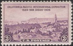 Purple 3-cent U.S. postage stamp picturing buildings