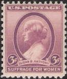 Purple 3-cent U.S. postage stamp picturing Susan B. Anthony