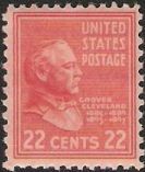 Orange 22-cent U.S. postage stamp picturing Grover Cleveland