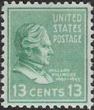 Blue green 13-cent U.S. postage stamp picturing Millard Fillmore