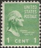 Green 1-cent U.S. postage stamp picturing George Washington