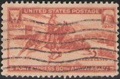 Brown 3-cent U.S. postage stamp picturing Pony Express rider