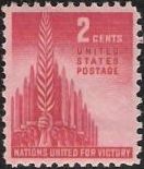Red 2-cent U.S. postage stamp picturing hands holding swords