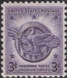 Purple 3-cent U.S. postage stamp picturing Honorable Discharge medal