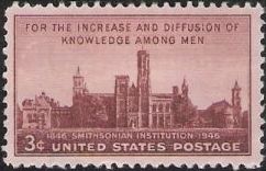 Red brown 3-cent U.S. postage stamp picturing Smithsonian Institution