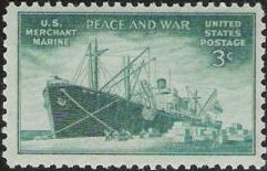 Green 3-cent U.S. postage stamp picturing ship at dock