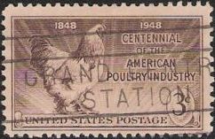 Brown 3-cent U.S. postage stamp picturing chicken