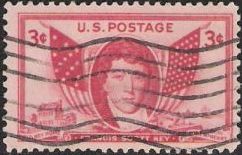 Red 3-cent U.S. postage stamp picturing Francis Scott Key