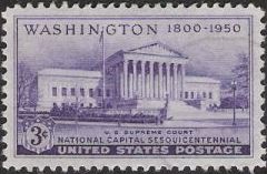 Purple 3-cent U.S. postage stamp picturing U.S. Supreme Court