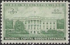 Green 3-cent U.S. postage stamp picturing White House