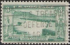 Blue green 3-cent U.S. postage stamp picturing Grand Coulee Dam
