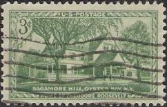 Green 3-cent U.S. postage stamp picturing Sagamore Hill