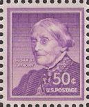 Purple 50-cent U.S. postage stamp picturing Susan B. Anthony