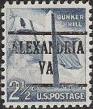 Gray blue 2.5-cent U.S. postage stamp picturing Bunker Hill Monument and Massachusetts flag