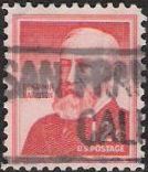 Red 12-cent U.S. postage stamp picturing Benjamin Harrison