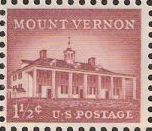 Red brown 1.5-cent U.S. postage stamp picturing Mount Vernon