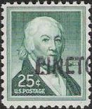 Green 25-cent U.S. postage stamp picturing Paul Revere