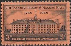 Black 3-cent U.S. postage stamp picturing Nassau Hall