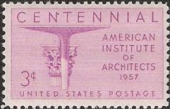 Pink 3-cent U.S. postage stamp picturing capital from column