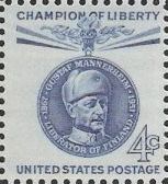 Blue 4-cent U.S. postage stamp picturing Gustaf Mannerheim