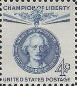 Blue 4-cent U.S. postage stamp picturing Igancy Jan Paderewski