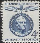 Blue 4-cent U.S. postage stamp picturing Jose de San Martin