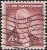 Purple brown 4-cent U.S. postage stamp picturing Ephraim McDowell